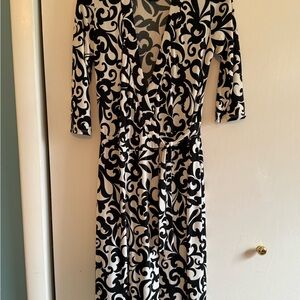 Bisou Bisou Black and White Sheath Dress with Plunge Neckline